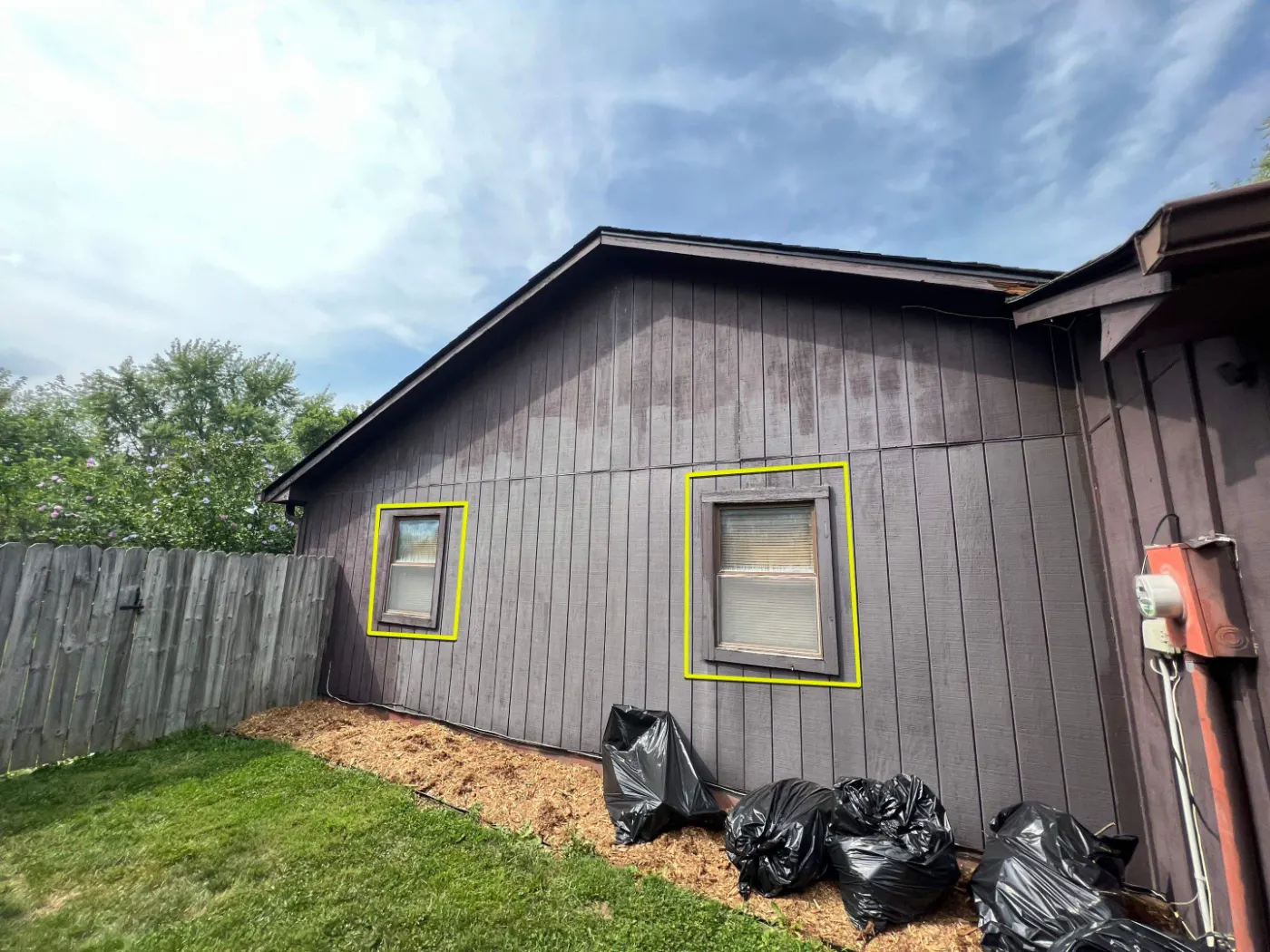 Storm-damaged window documented in Elwood